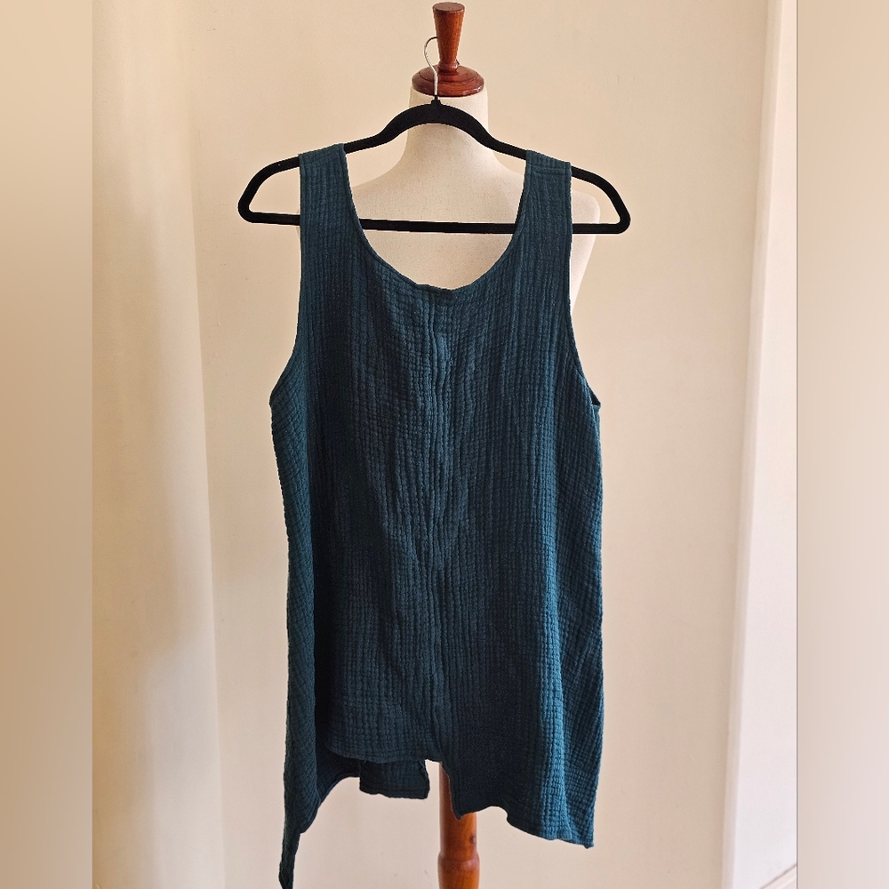 Bodil Seeersucker Green Assymetrical Tunic Tank Top Women's Size Medium - Picture 7 of 11